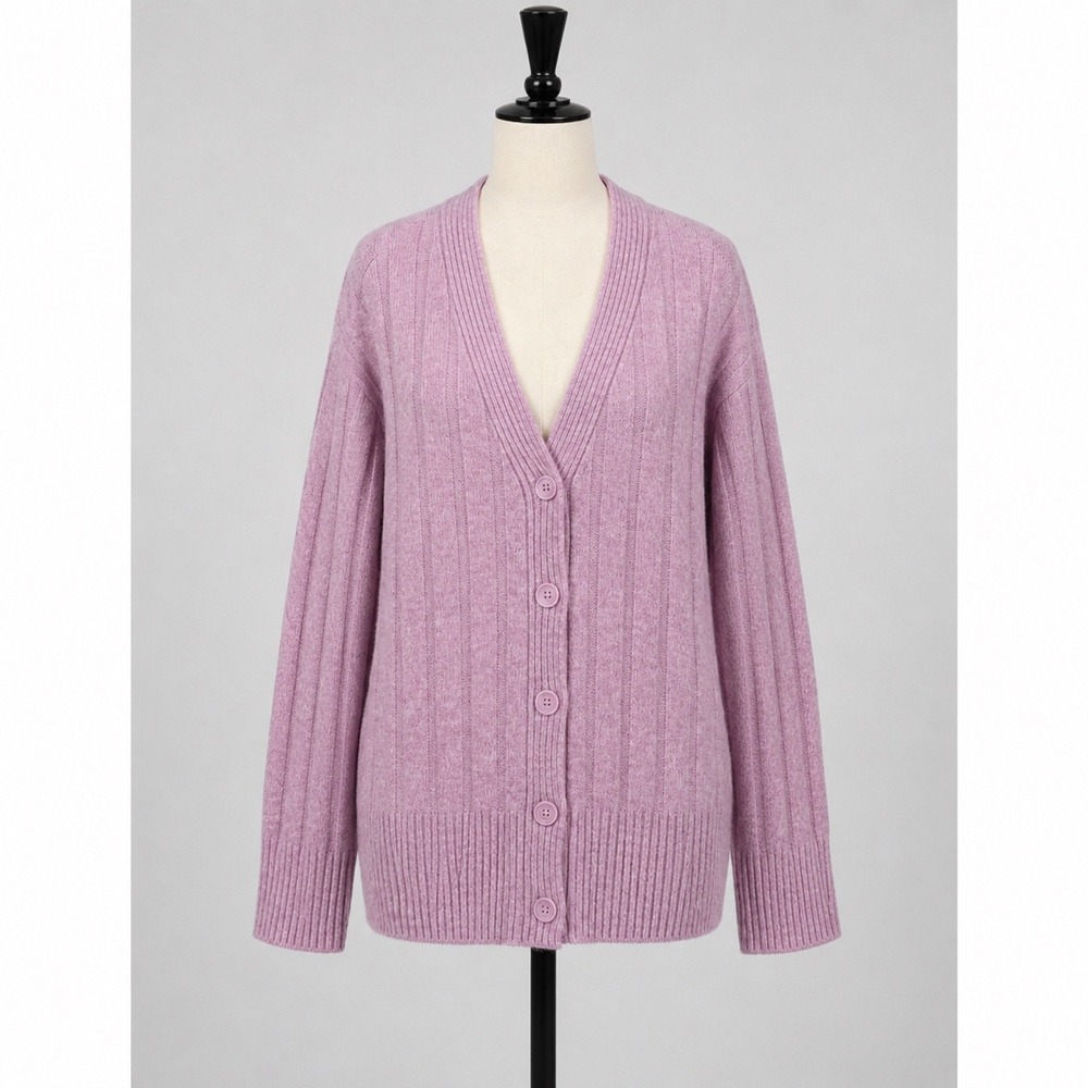 Oversized Womens XS Pink Ribbed V-Neck Cardigan Grandmacore Sweater New No Tags